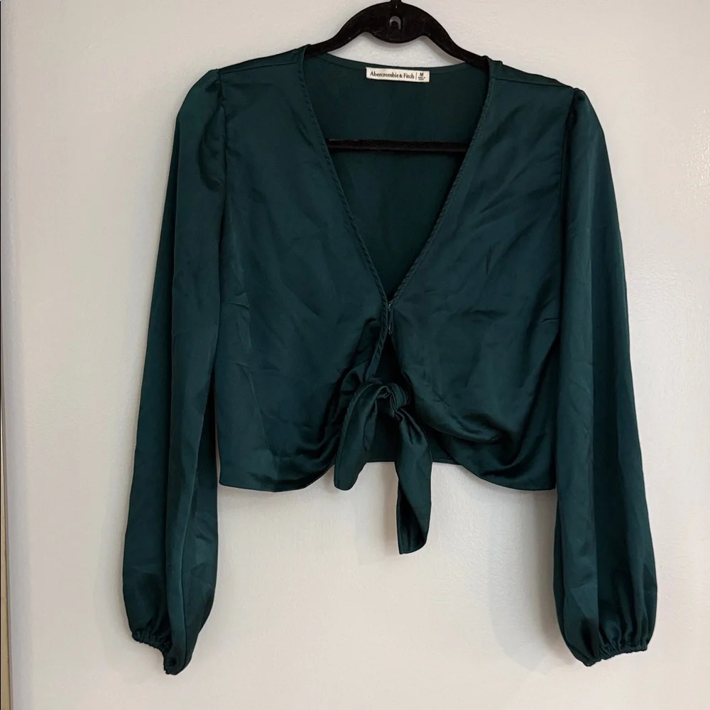 Abercrombie & Fitch Emerald Tie-Front Long Sleeve Blouse